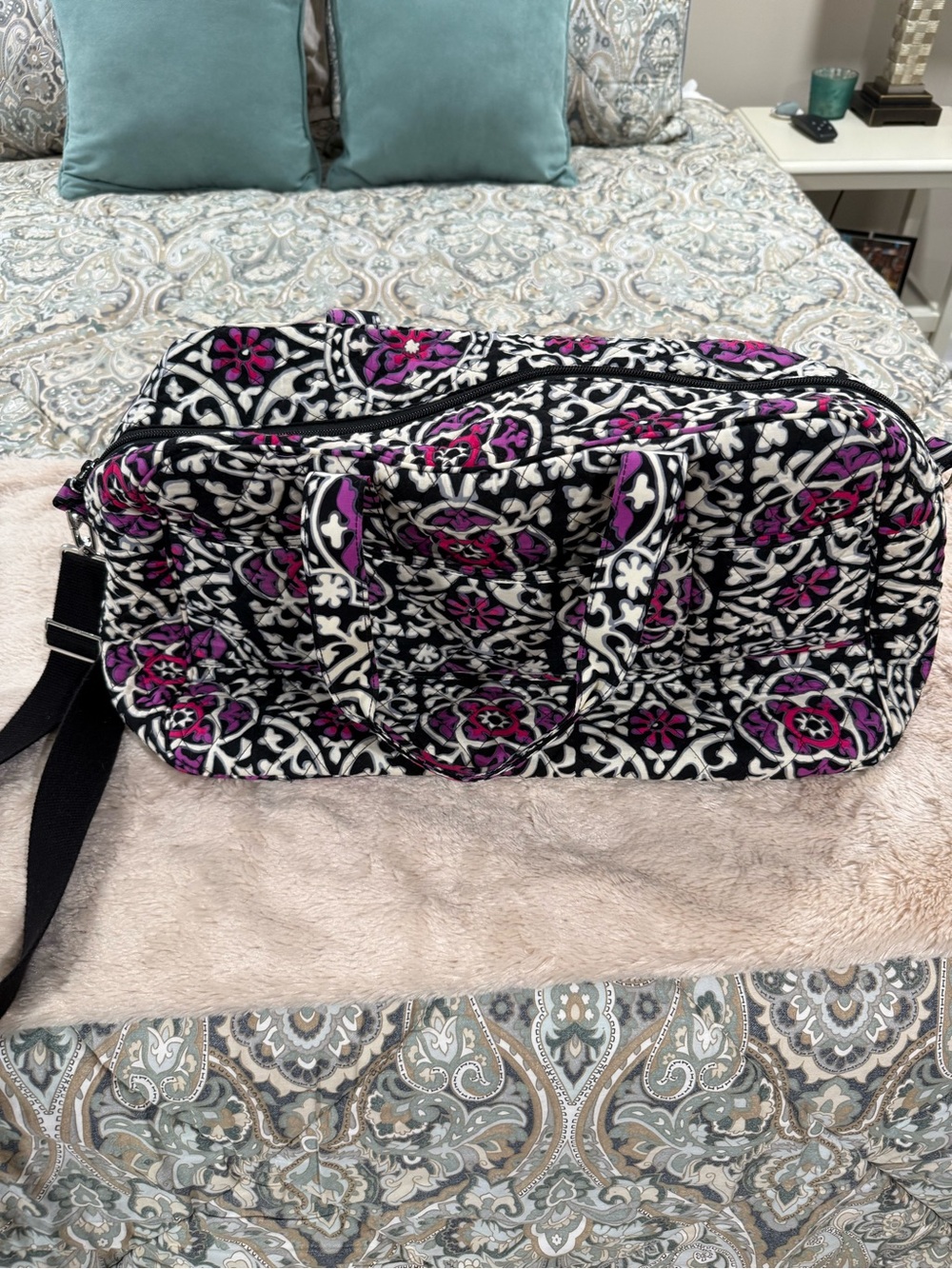 Vera Bradley Black & Purple Floral Quilted Travel Duffel